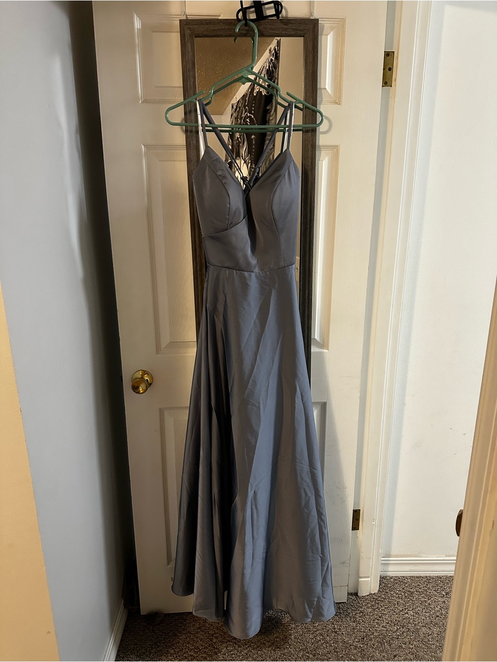 Grey/Blue Spaghetti-Strap Prom or Bridesmaid Dress
